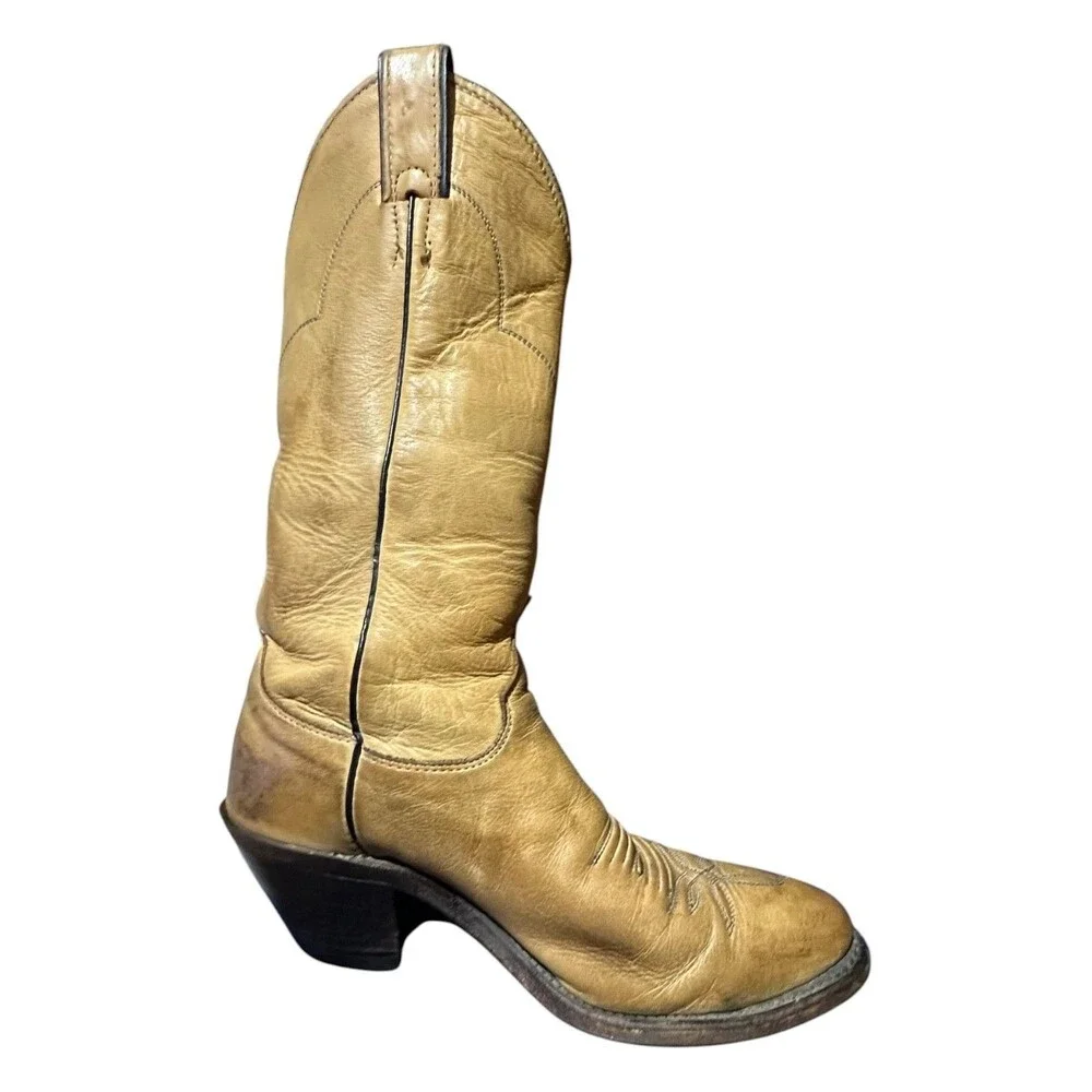 Vintage Justin Cowgirl Boots Tan Leather Womens Sz 6 B Style 40601 Western Heel